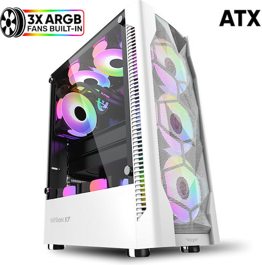 Armaggeddon Tritron 3 Gaming Middle Tower Carcasă Calculator cu Fereastră Laterală și Iluminare RGB Alb