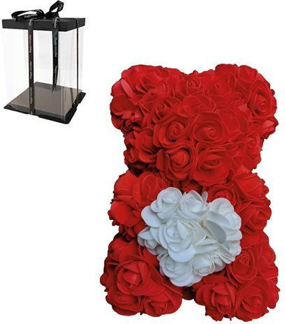 Teddybär aus künstlichen Rosen Rot 25cm Dorosimo