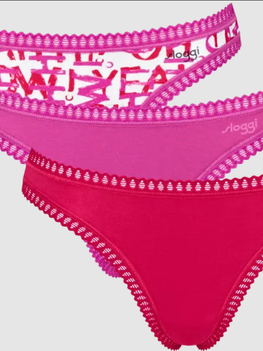 Βαμβακερά Damen Zeichenfolge 3Pack Fuchsia, Red, Print