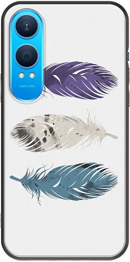 Blue Purple White Feathers Oneplus Nord Ce4 Lite 5g Black TPU Black Silicone