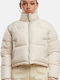 Κοντό Γυναικείο Puffer Μπουφάν για Χειμώνα Beige