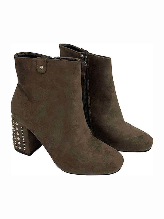 Suede Women's Ankle Boots with High Heel Brown