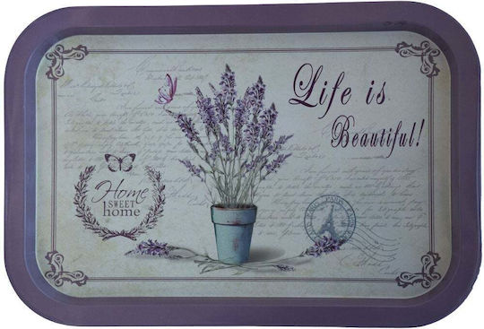 Placă Metal Pufo Life Is Beautiful Servire Deserturi Prajituri Aperitive 34 X 23 Cm