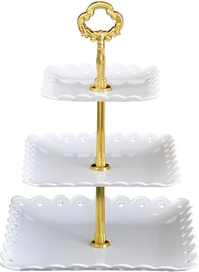 Квадратна Триетажна Поставка За Плодове Pufo Sweets Cakes Pastries Fruits Appetizers 34 X 24 См Бяла