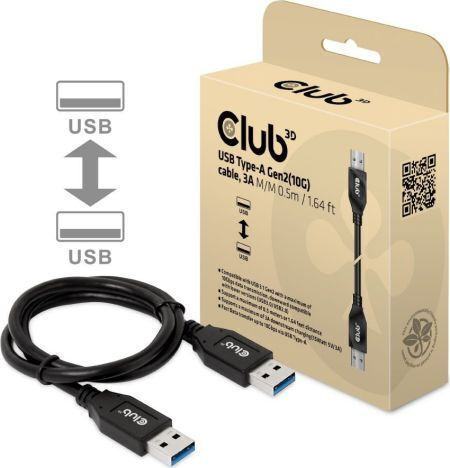 Club-3d Cable Usb-a 3.1 Gen 2 Male To Male 0.5 M Black Cac-1409