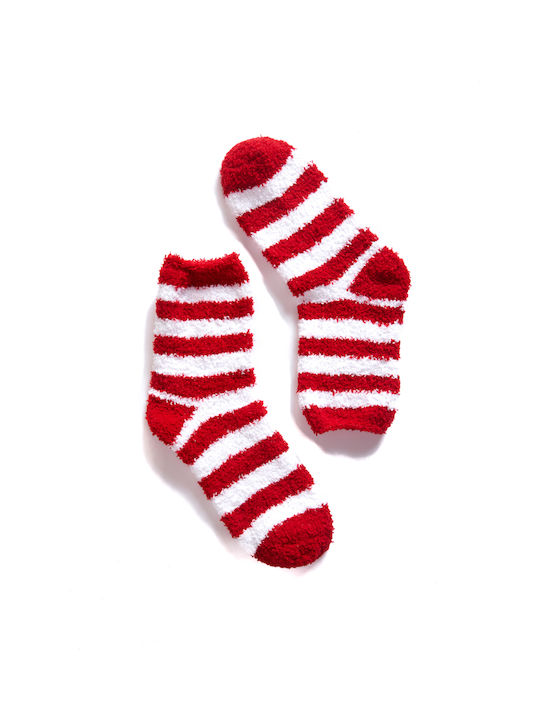 Damen Weihnachts-Fleece-Streifensocken Rot