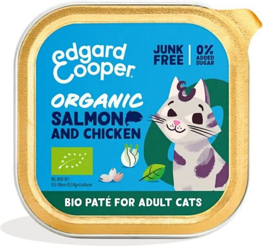 Edgard Cooper Nassfutter für Erwachsene Katzen in Tablett mit Lachs und Huhn 85gr