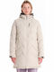 Women's Long Puffer Jacket Waterproof and Windproof for Winter with Hood Ecru