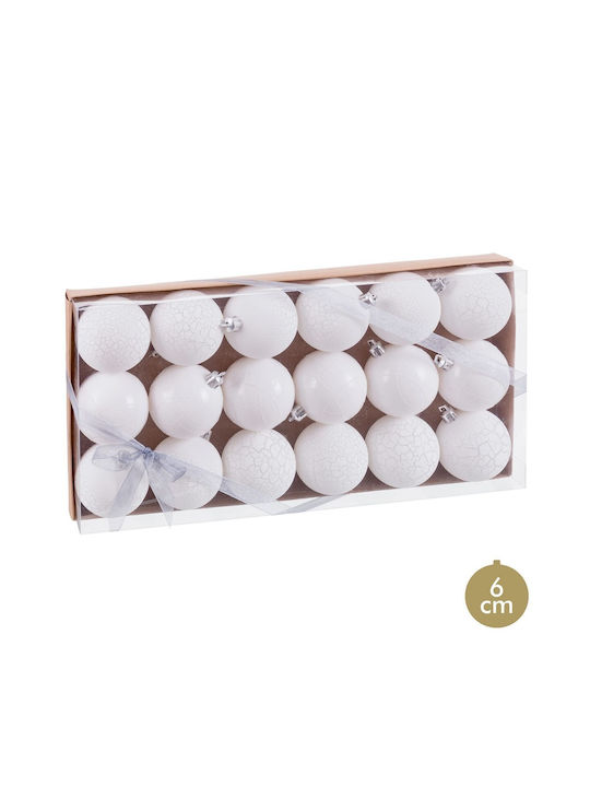 Hanging Ball Ornament Ornament Plastic White 6cm Set 18pcs