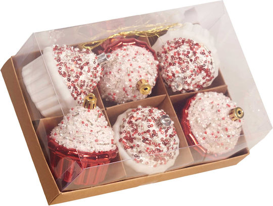 Hängendes Ornament Cupcake Rot 6cm Set 6Stück
