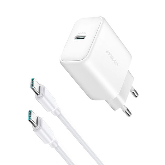 Joyroom Charger with USB-C Port and Cable USB-C - USB-C 30W Power Delivery Whites (JR-TCF24)