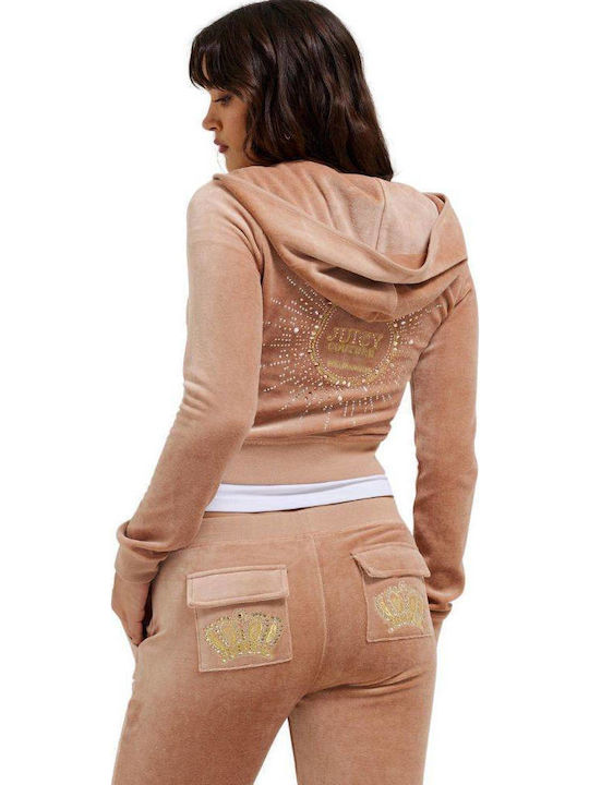 Women's Sweatshirt Velvet Hooded Cafe Au Lait