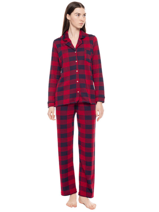 Pink Label Winter Damen Pyjama-Set Red