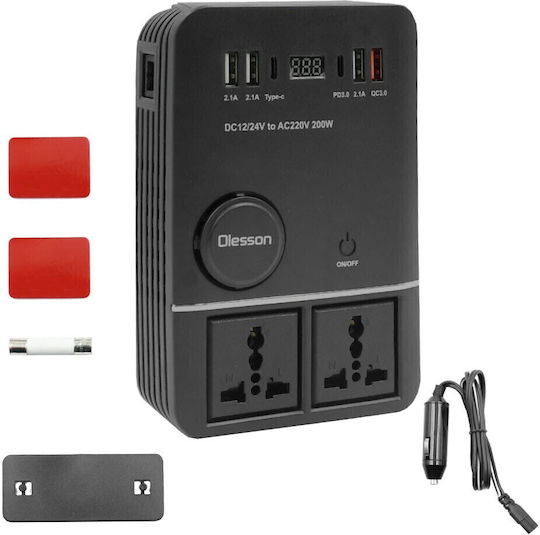 Inverter Αυτοκινήτου 200w Μετατροπή 12v 24v Dc 220v Ac 4xusb Olesson 1661