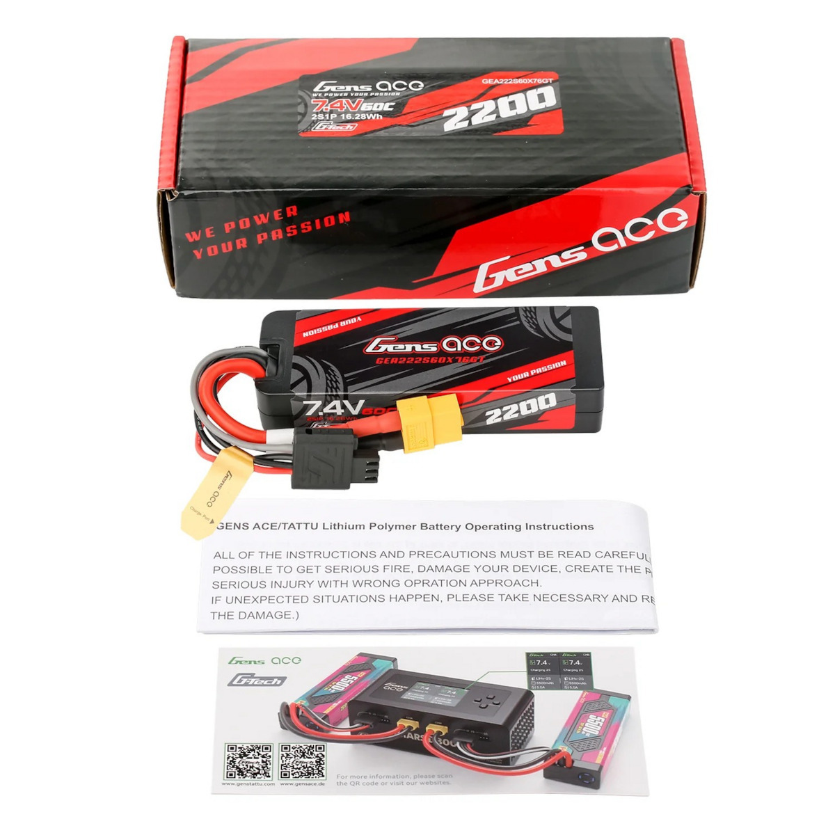 Lipo Gens ace G-Tech 2200mAh 7.4V 2S1P 60C GRP-76 Hardcase μπαταρία με βύσμα XT60