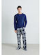 Tommy Hilfiger Men's Winter Checked Pajamas Set Blue Ink, Heritage Deck, Midi Blue