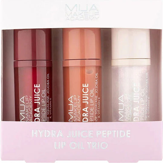 MUA Hydra Juice Peptide Set Lip Oil Cherry Kiss Sugared Coconut Heartfelt Hun 3 x 21ml
