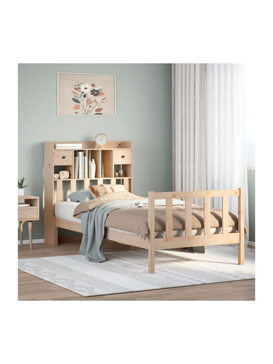 Single Bed from Solid Wood Brown with Slats for...