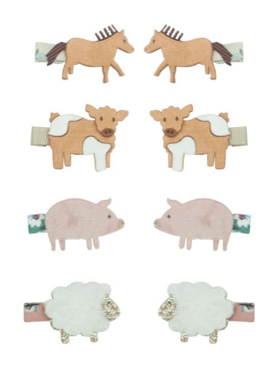 Mimi & Lula Set Clame De Păr Pentru Copii Cu Pensetă / Cu Clemă Animal De Fermă Roz 8 Bucăți