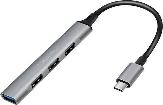 LogiLink USB-Hub 4 Anschlüsse USB 3.2 mit USB-C Anschluss Graues