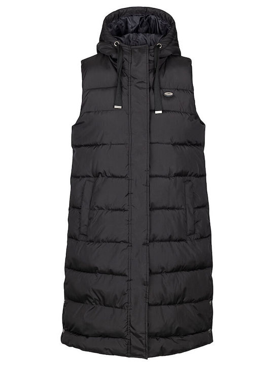 Lang Damen Ärmellos Puffer Jacke für Winter Schwarz