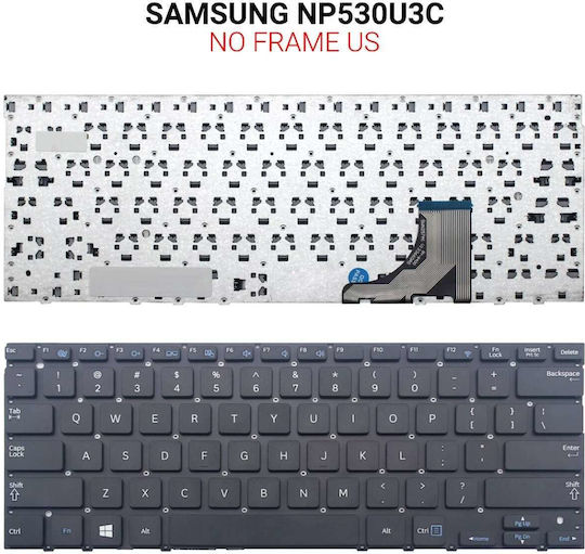 Πληκτρολόγιο Laptop για SAMSUNG NP530U3C χωρίς Πλαίσιο και Διάταξη Αγγλικά (US) σε Μαύρο χρώμα NP530U3C
