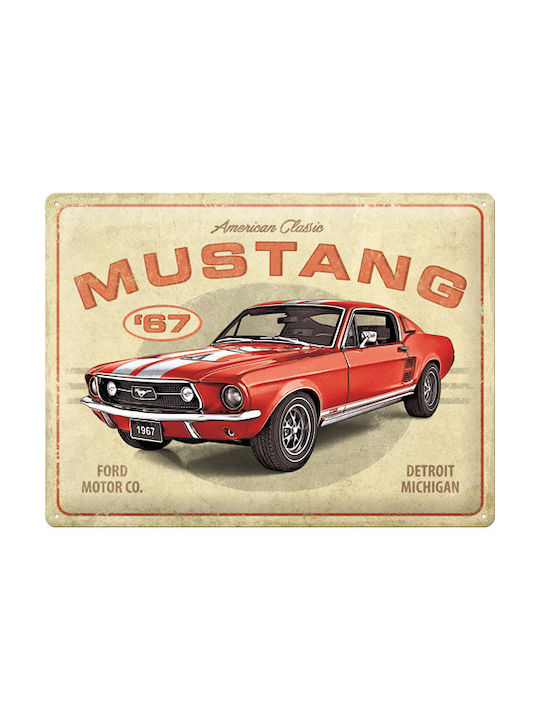 Nostalgic Art 3D Decorative Sign Ford Mustang - GT 1967 Red Handmade Beige Metallic 40x30cm