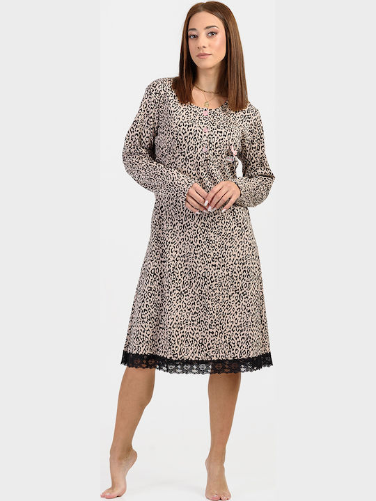 Cherry Winter Damen Nachthemd Leopard