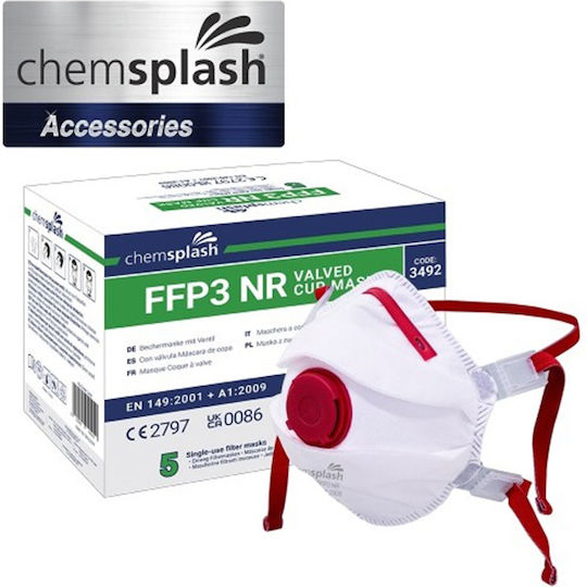 Chemsplash Μάσκα Προστασίας Υφασμάτινη FFP3 με Βαλβίδα Λευκή 1τμχ