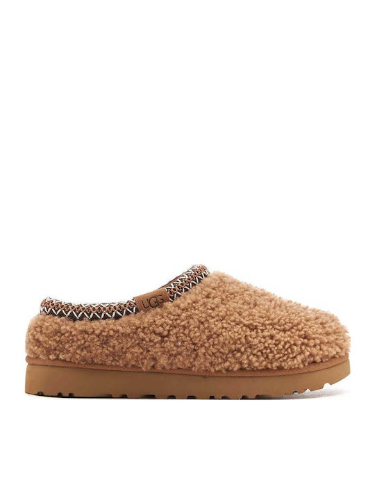 Tasman Maxi Curly Leather Winter Women's Slippers Brown