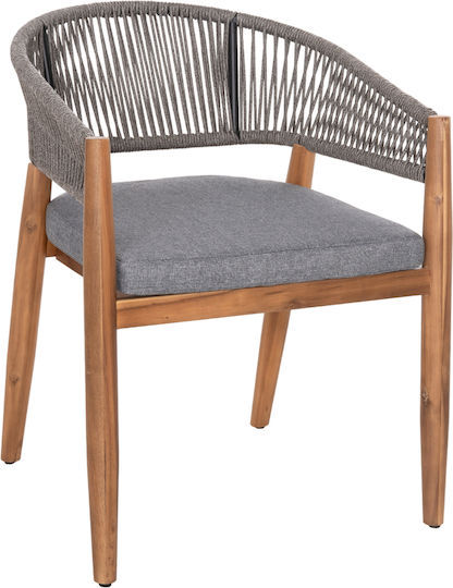 Outdoor-Sessel Hölzernes Navan Natural - Grey mit Kissen 4Stück 59x58x76εκ.