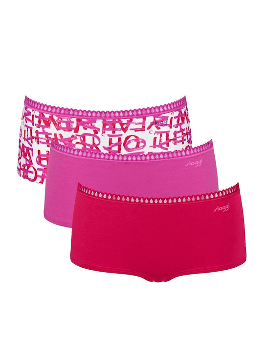 Sloggi Βαμβακερά Γυναικεία Slip 3Pack Κόκκινο-ροζ
