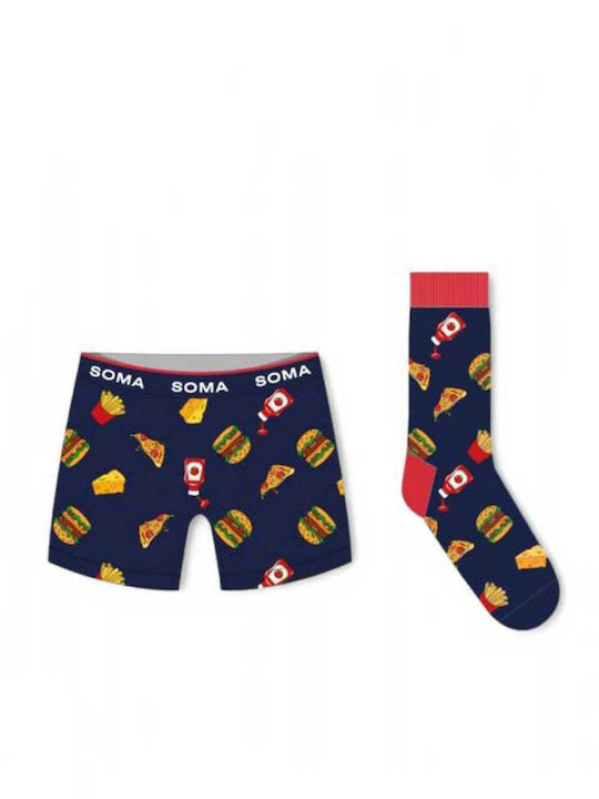 Men's Boxer Burger Blue with Patterns