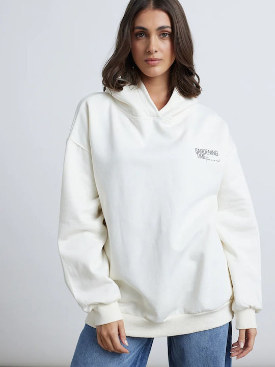 Μακρύ Γυναικείο Φούτερ με Κουκούλα Off White