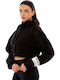 Gekürzt Damen Sweatshirt Kapuzen Schwarz