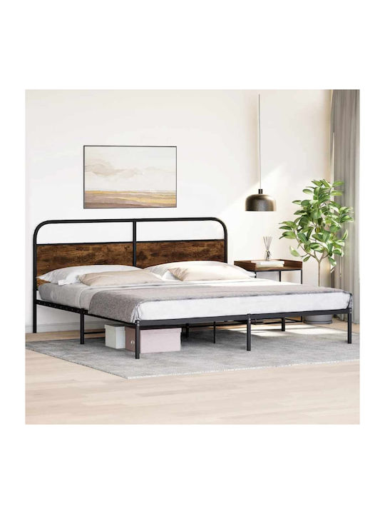 Легло King Size Дървено Кафяво с Дъски за Матрак 193x203см