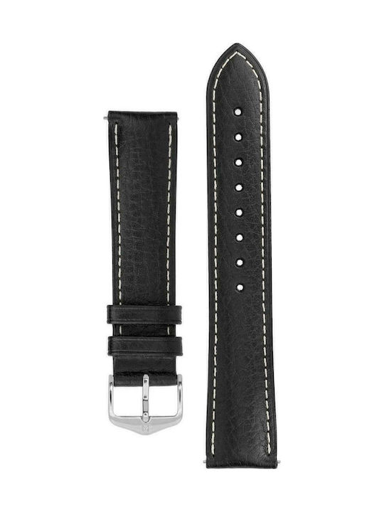 Hirsch Boston Medium Δερμάτινο Λουράκι Μαύρο 22mm