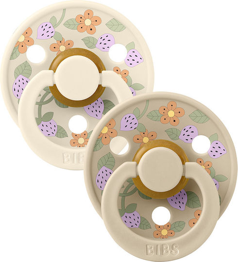 Bibs Pacifiers Rubber Liberty - Strawberries Cream Ivory for 6+ months 2pcs