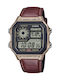Casio Digital Men's Watch 42.1mm Chronograph Battery with Brown Leather Strap