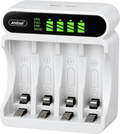 Andowl Q-CD48 USB Ladegerät 4 Batterien Ni-MH Größe AA