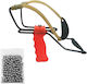 Set Profesional Praștie 100 Bile Metalice Sling Master Plastic 20 Cm Portocaliu