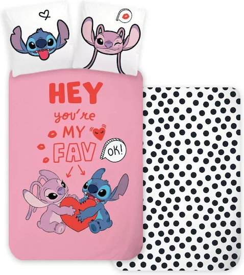 Lilo Stitch Σετ Παιδική Παπλωματοθήκη Μονή με Μαξιλαροθήκη Βαμβακερή Ροζ 140x200εκ.