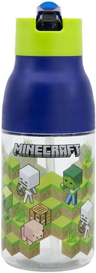 Stor Sticlă Pentru Copii Minecraft Din Plastic Cu Pai 420ml