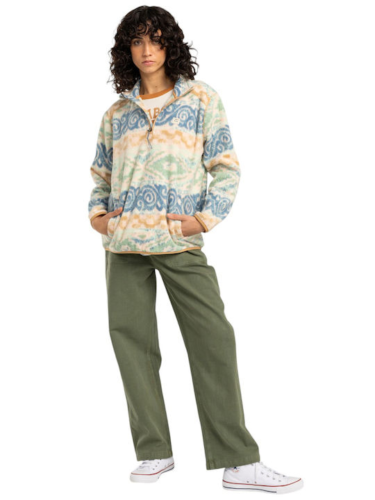 Boundary Mock Women's Blouse Fleece Long Sleeve with Zipper Blue Haze