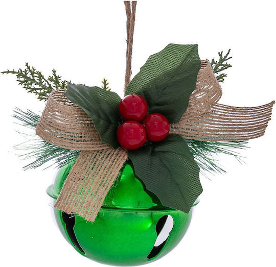 Hanging Bell Ornament Metallic Green 8cm