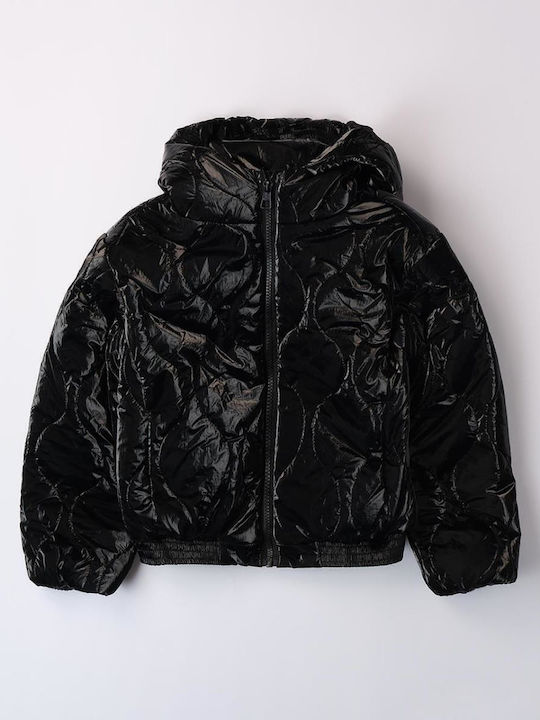 Kids' Quilted Jacket with Hood Black