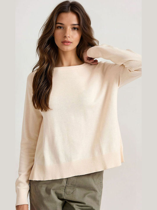 Women's Long Sleeve Sweater Cotton Beige
