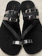 Leather Women's Flat Sandals in Black Color