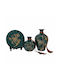 Set of 3 Petrol Ceramic Tabletop Decorative Flowers 14x14x22 13x13x15 20x20x2cm