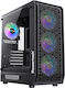 Powertech PT-1309 Gaming Midi-Turm Computergehäuse mit Seitenfenster und RGB-Beleuchtung Schwarz